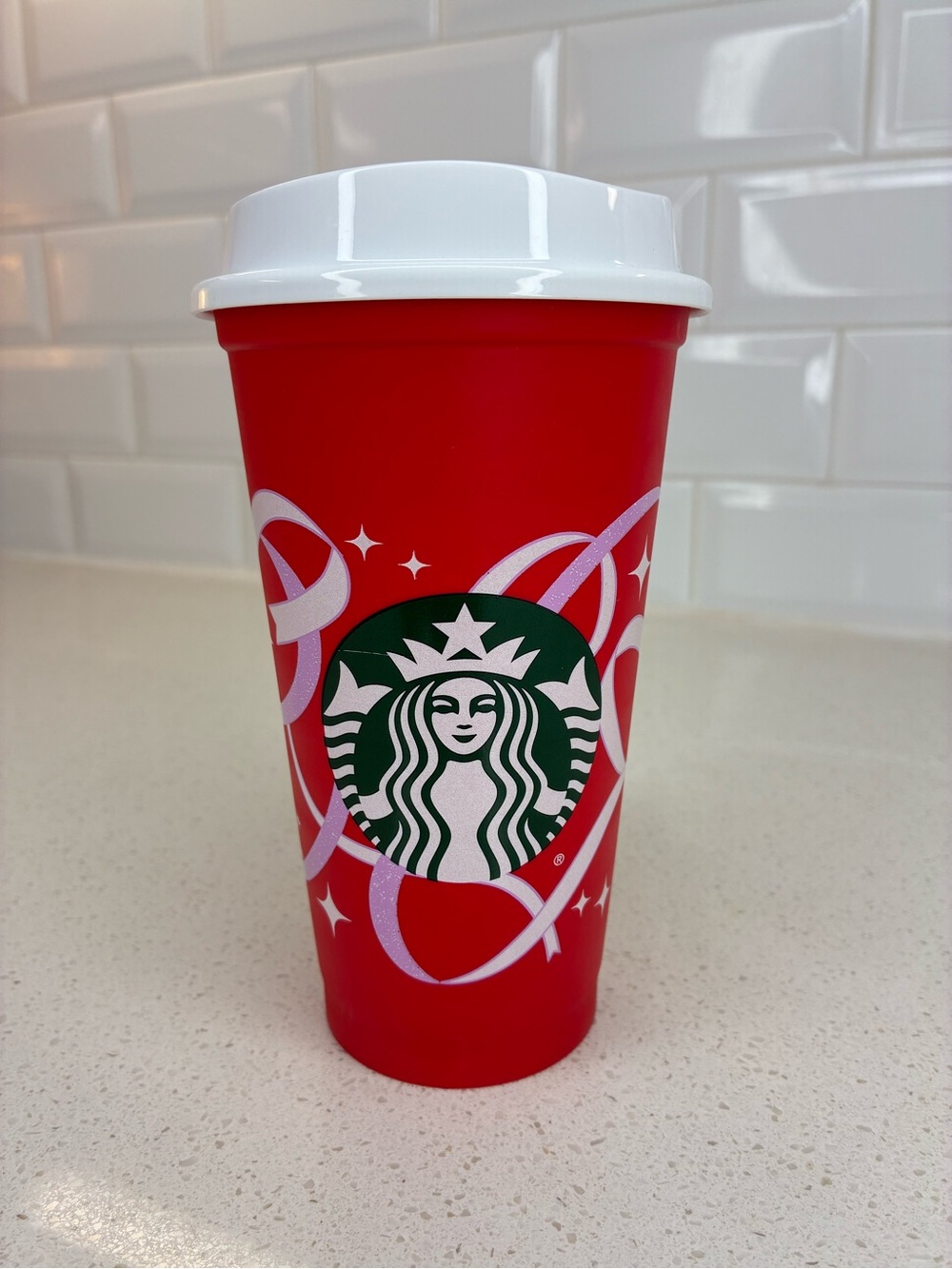 Starbucks 2021 Holiday preowned Reusable Red Cup 16oz Ribbon Printed